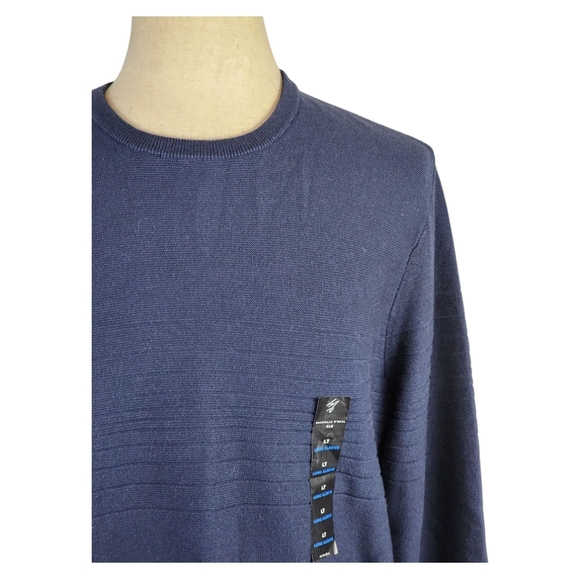 Shaquille O’Neal Navy Blue Crewneck Sweater Ribbed Textured Long Sleeve XLG LT - Picture 3 of 9